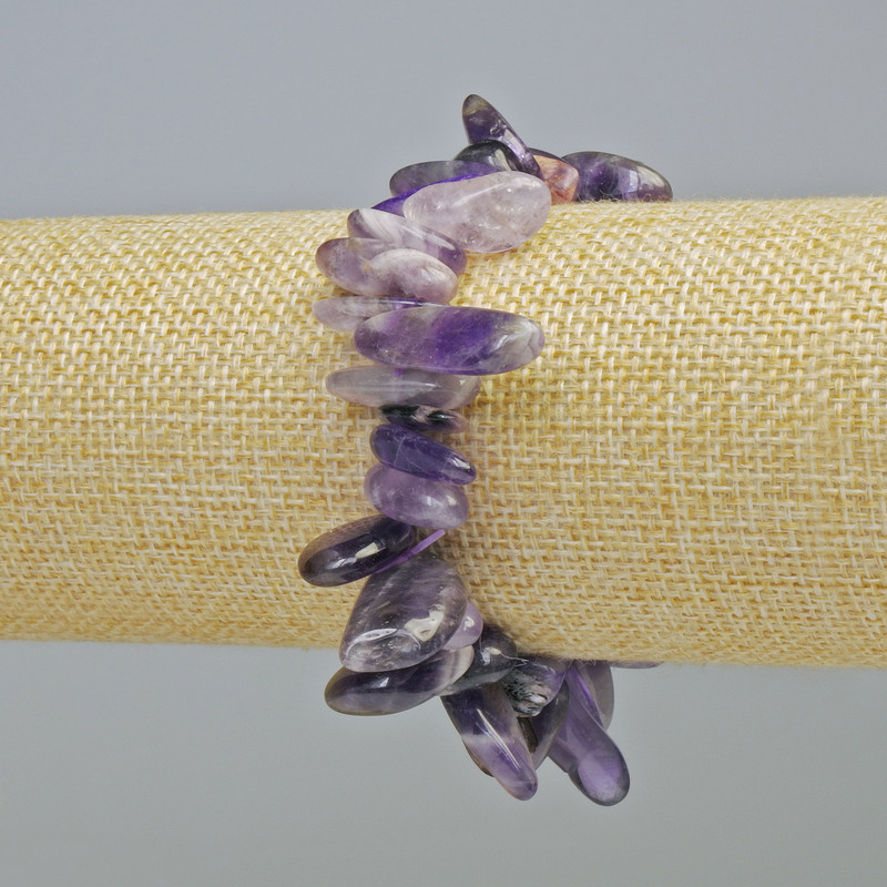 Amethyst and Charoit Natural Stone Bead Bracelet "needle", 18x4 mm ± (stretch), length 18 cm+