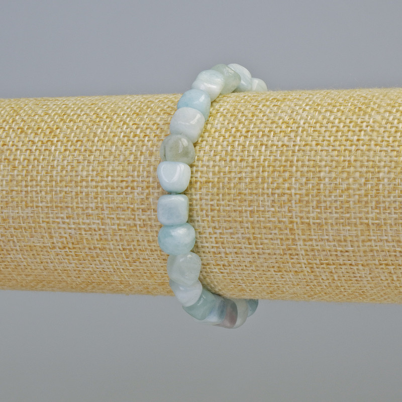 Aquamarine Natural Stone Bead Stretch Bracelet 7mm±, 18 cm+