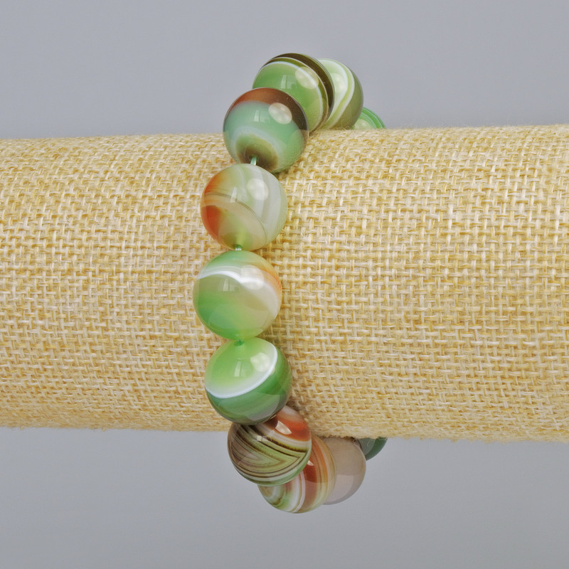 Bracelet Brazilian Agate natural stone smooth bead, diameter 14mm± (stretch), length 18cm+