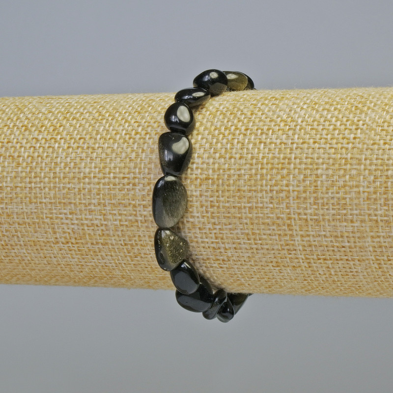Bracelet Sunstone Obsidian Natural Stone Faceted, diameter 8x10mm± (stretch), length 18cm+