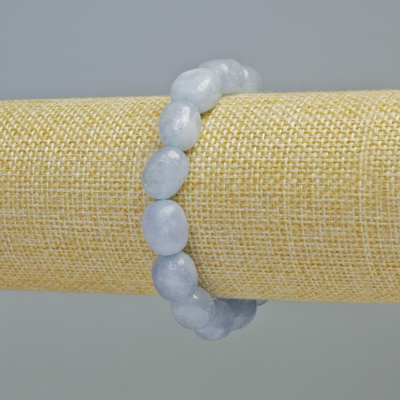 Aquamarine Bracelet, natural stone, faceted beads, 10x12mm, elastic, length 18cm