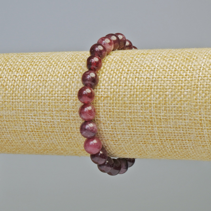 Bracelet Tourmaline Rubinolite natural stone smooth beads, diameter 8mm± (stretch), length 18cm+