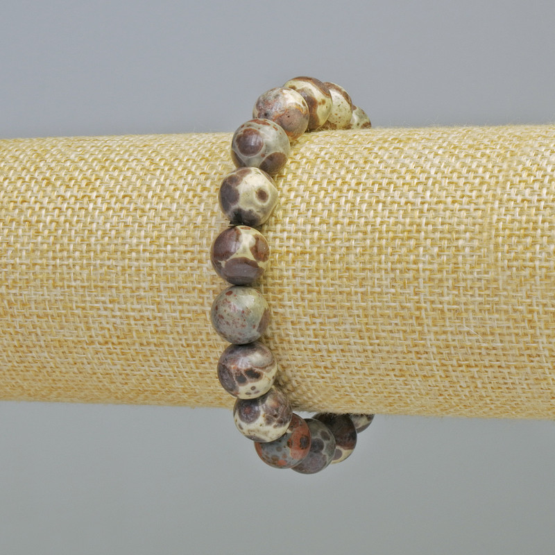 Jasper Picasso Bracelet Natural Stone Smooth Bead, 10mm± Diameter (stretch), length 18cm+