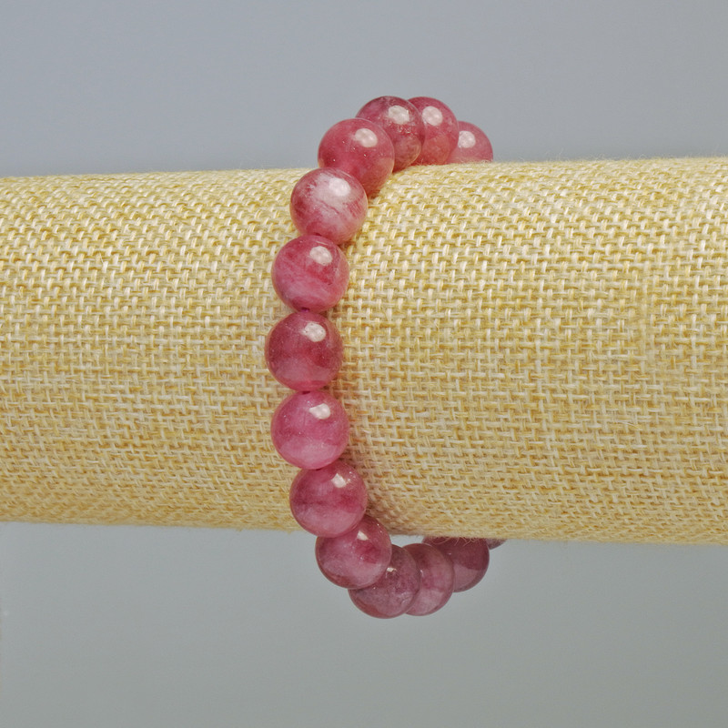 Turmaline Rubellite Bracelet Natural Stone Smooth Bead, 10mm± Diameter (stretch), 18cm+ length