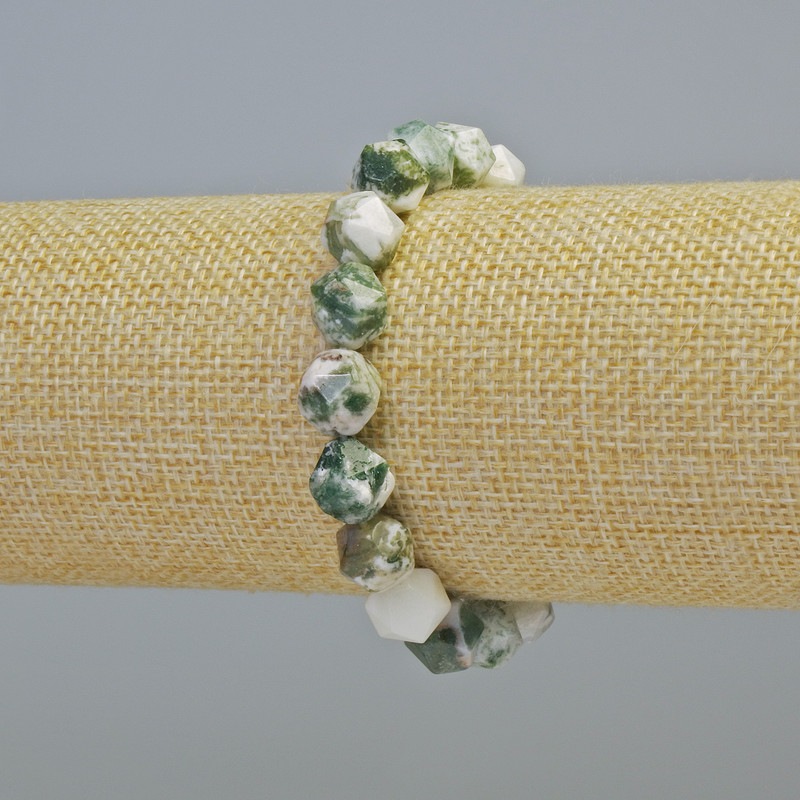 Bracelet Mossy Agate natural stone faceted bead, diameter 10mm± (stretch), length 18cm+