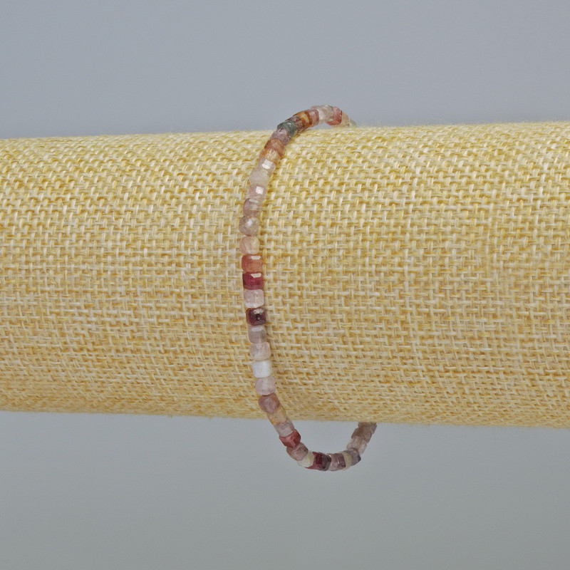 Tourmaline Bracelet, natural gemstone, faceted cube, 3mm± diameter, stretch, length 18cm+