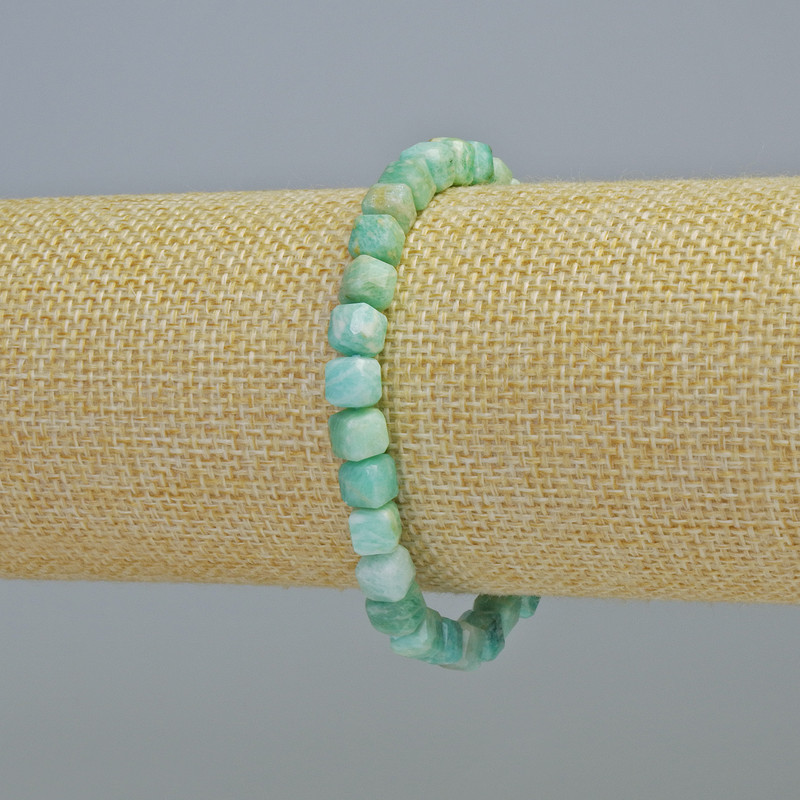 Amazonite Bracelet Natural Stone Faceted Cube Beads, 6mm diameter ± (stretch), length 18cm+