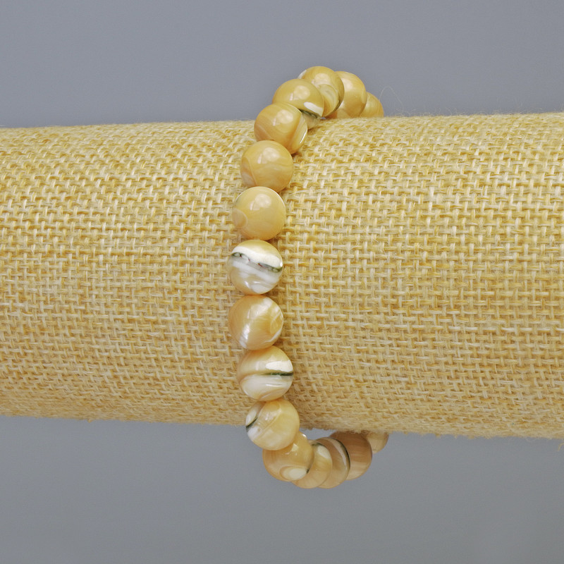 Bracelet with Natural Mother-of-Pearl, smooth beads, diameter 8.5mm± (stretch), length 18cm+