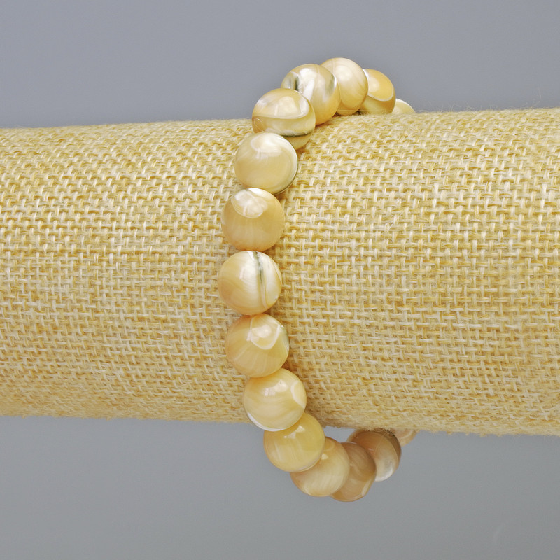 Bracelet Mother-of-P pearl natural smooth beads, diameter 10mm± (stretch), length 18cm+