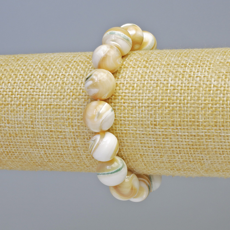 Bracelet, Natural Mother-of-Pearl, smooth bead, diameter 12mm± (stretch), length 18cm+