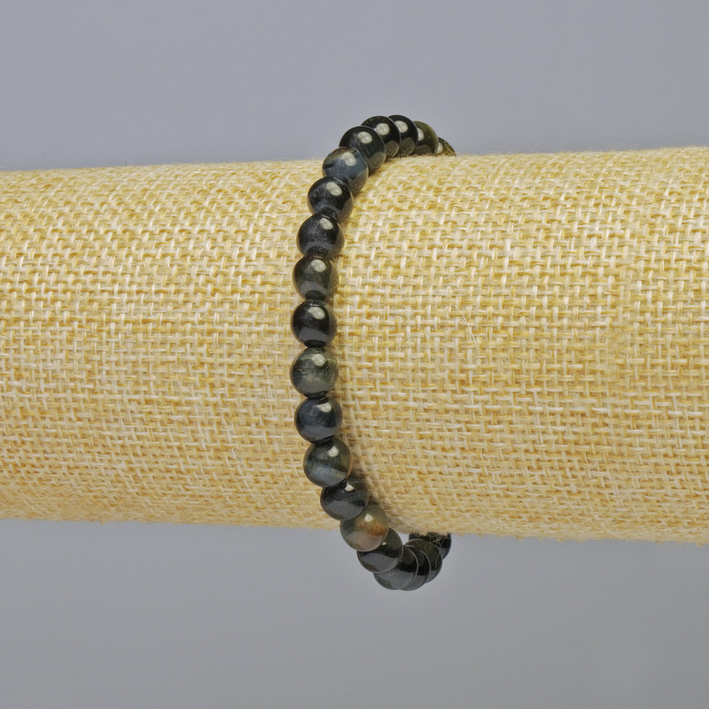 Bracelet Hawk's Eye Natural Stone Smooth Bead, diameter 6.5mm± (stretch), length 18cm+