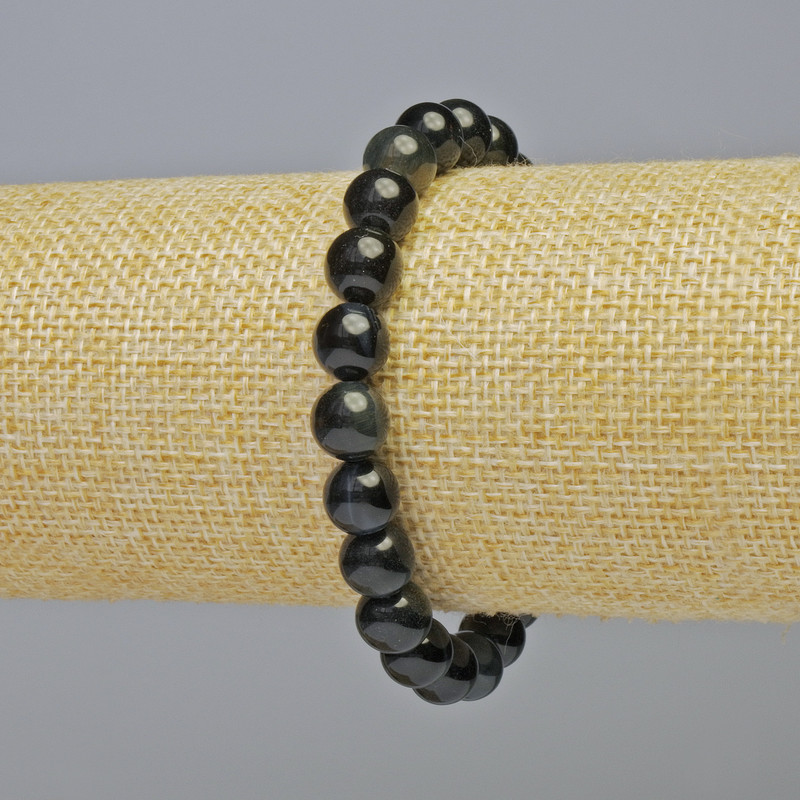 Bracelet Hawk's Eye Natural Stone Smooth Bead, 8.5mm± (stretch), 18cm±