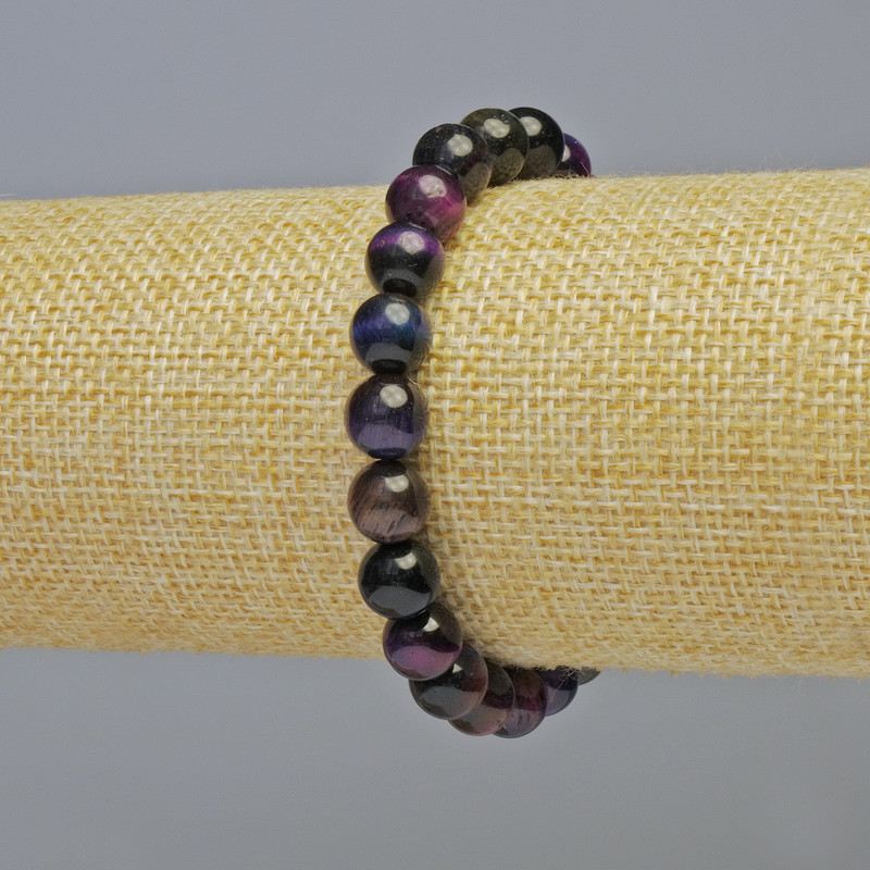 Bracelet Multicolored Cat's Eye Natural Stone Smooth Bead, 8.5mm±, Stretch, 18cm+