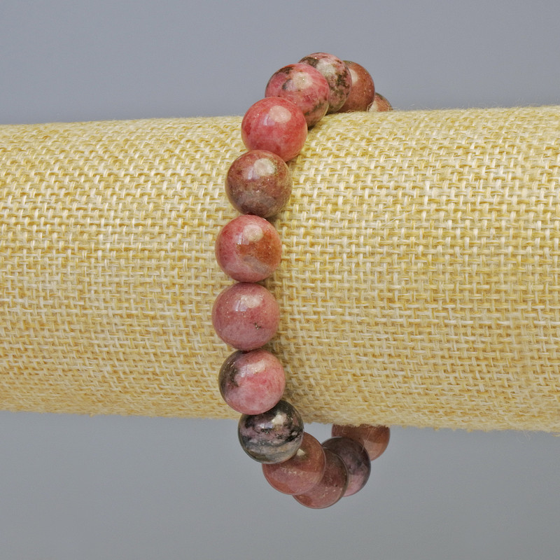 Rhodonite Bracelet, natural stone smooth round beads, diameter 10mm± (elastic), length 18cm+