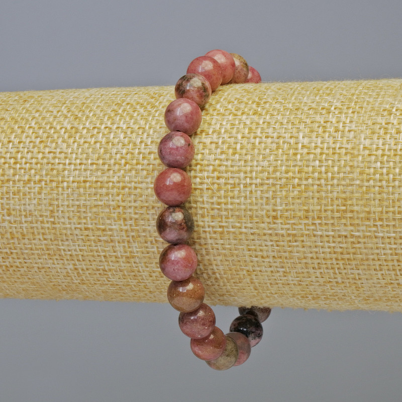 Rhodonite Natural Stone Bracelet, smooth round beads, 8mm± diameter, stretchy, 18cm+