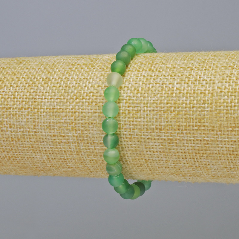 Bracelet Green Agate Matte Natural Stone Smooth Bead, diameter 6mm+- (stretch), length 18cm+