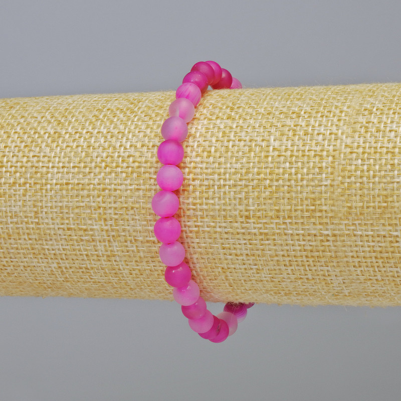 Agate Bracelet Raspberry Matte Natural Stone Smooth Beads, 6mm± (Stretch), Length 18cm+