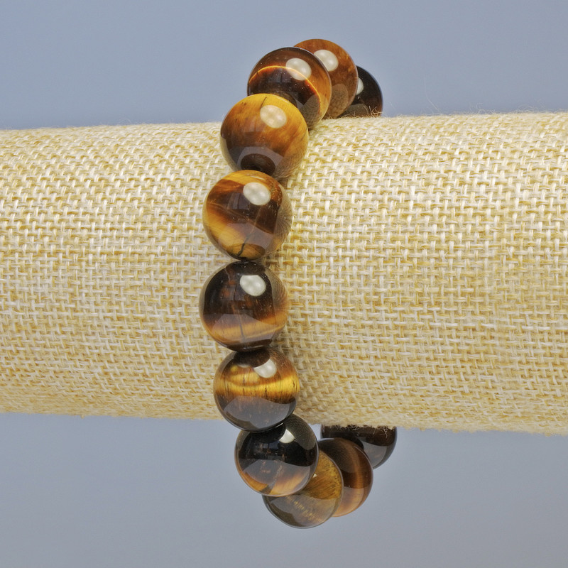 Tiger's Eye Bracelet, natural stone smooth beads, diameter 14mm± (stretch), length 18cm+