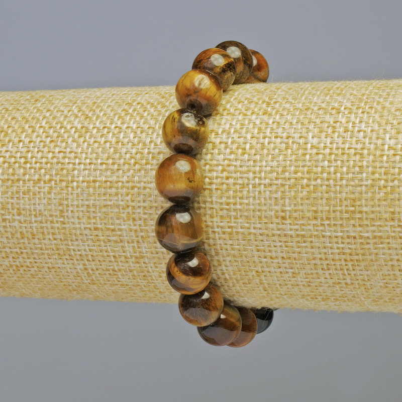 Tiger's Eye Bracelet natural stone smooth beads, diameter 10mm± (stretch), length 18cm+