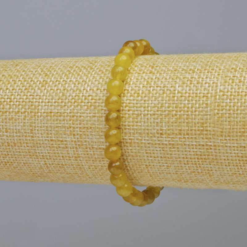 Bracelet Yellow Quartz natural stone smooth bead, diameter 6mm± (stretch), length 18cm+