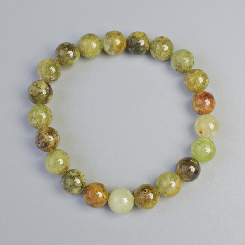 Grosular Bracelet (Green Garnet) natural stone smooth bead, diameter 9mm± (elastic), length 18cm+