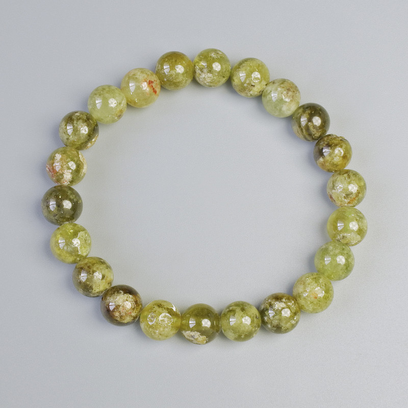Grossular Bracelet (Green Garnet) Natural Stone Smooth Bead, Ø 8.5mm±, Stretch, 18cm+