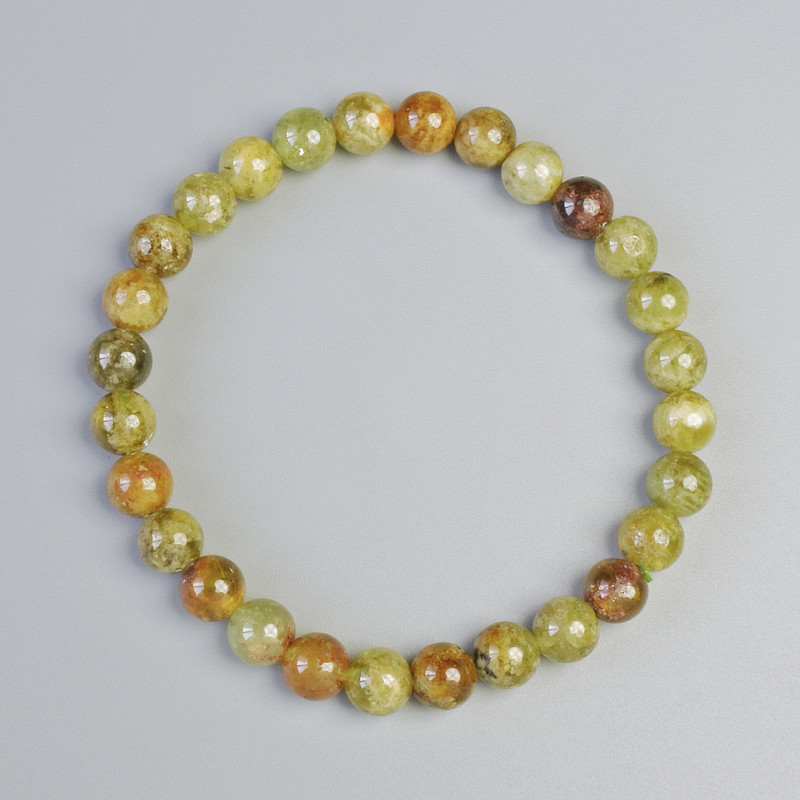 Grosular (Green Garnet) Bracelet with natural stone, smooth round beads, diameter 7mm±, elastic, length 18cm+