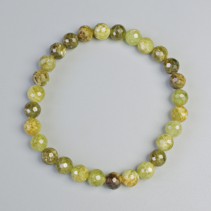 Grossular Bracelet (green Garnet) natural stone faceted beads, diameter 6.5 mm± (stretch), length 18 cm+