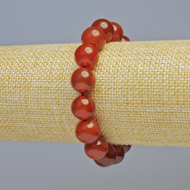 Carnelian Bracelet, natural stone, smooth round beads 12mm±, stretchy, length 18cm+