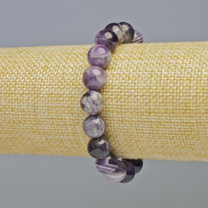 Amethyst Bracelet Natural Stone Smooth Round Bead, diameter 10.5mm± (stretch), length 18cm+