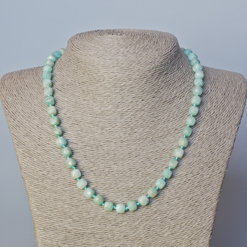 Amazonite Necklace with Natural Faceted Cubes 7mm Diameter, Length 45-49cm