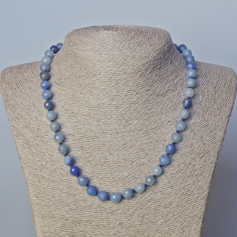 Necklace of Blue Aventurine Natural Stone Granulated Beads, diameter 8mm ±, length 45cm ±