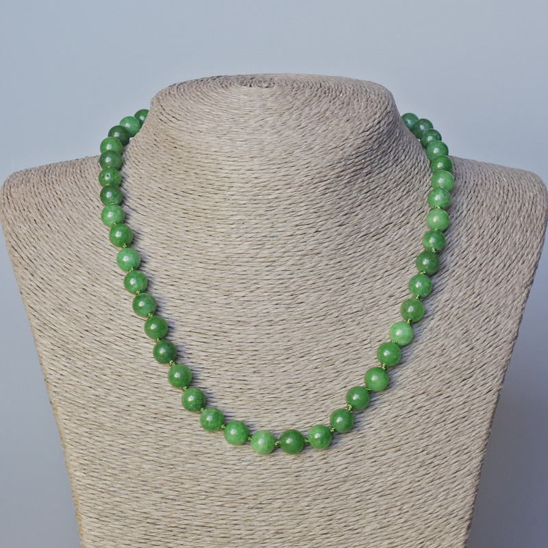 Chrysoprase Necklace with Natural Stone, Smooth Bead, 8.5 mm ±, Length 45-48 cm ±