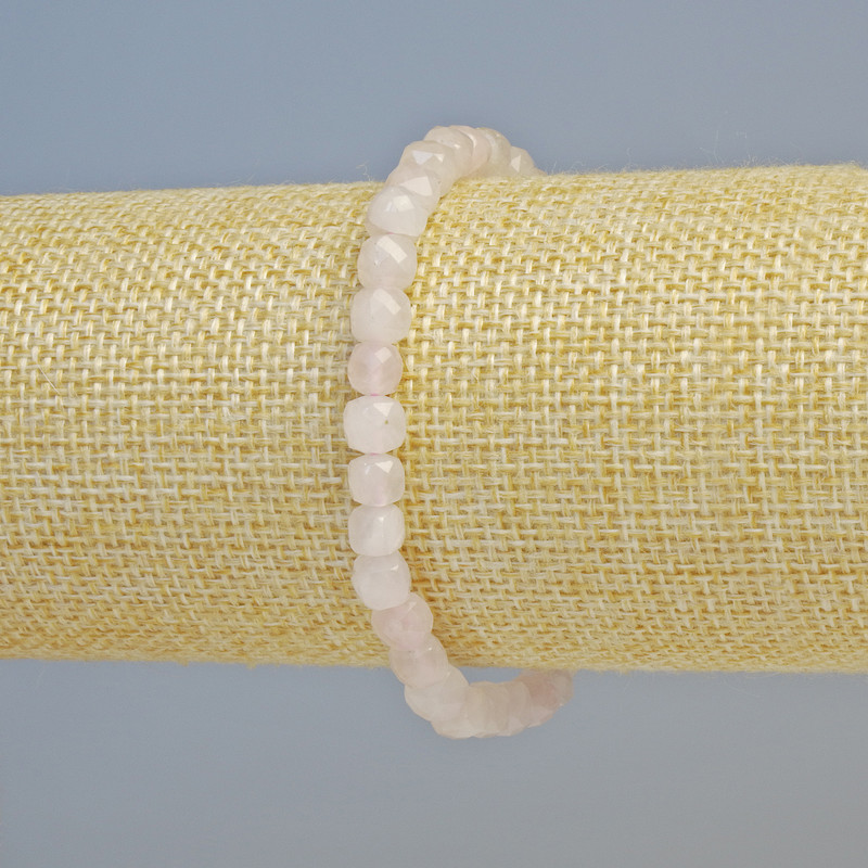 Bracelet Rose Quartz Natural Stone Faceted Cube, 5.5mm±, Elastic (stretch), 18cm+