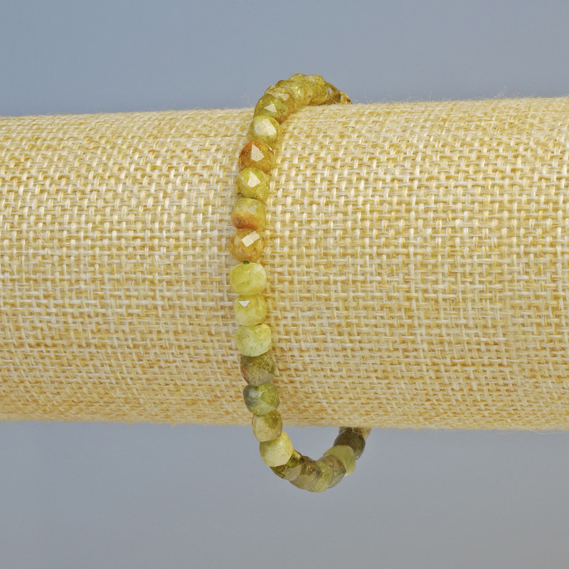 Grossular Bracelet (Green Garnet) Natural Faceted Stone Cube, 5mm± diameter, Stretch, 18cm+