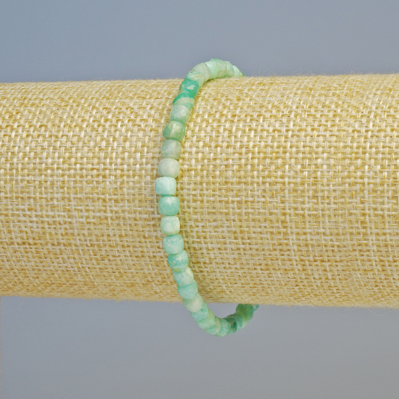 Amazonite Bracelet natural gemstone faceted cube, diameter 4mm± (stretch), length 18cm+