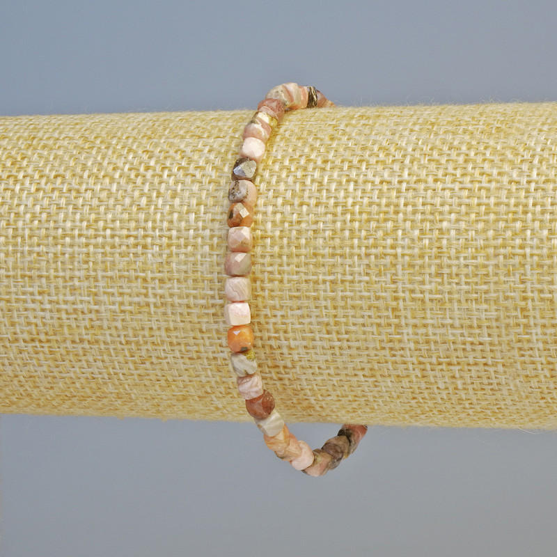 Rhodonite Natural Stone Faceted Cube Bracelet, 4mm ± diameter (stretch), length 18cm+