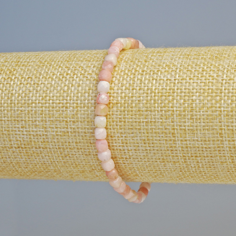 Bracelet Pink Opal Natural Stone Faceted Cube, diameter 5mm+- (stretch), length 18cm+