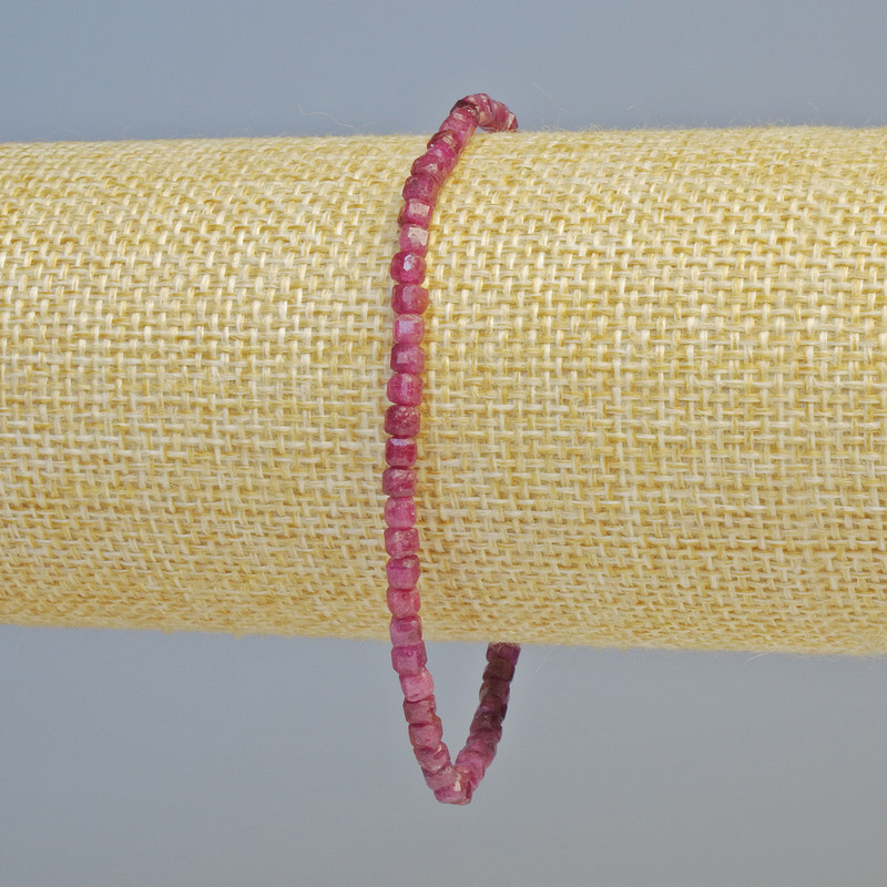 Natural Ruby Beaded Bracelet Granulated Cube 3mm± Diameter, Stretch, 18cm+