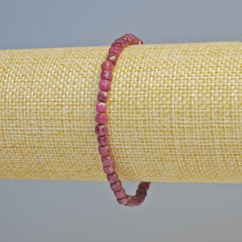 Bracelet Ruby Natural Stone Faceted Cube, 4mm± Diameter, Elastic, 18cm+