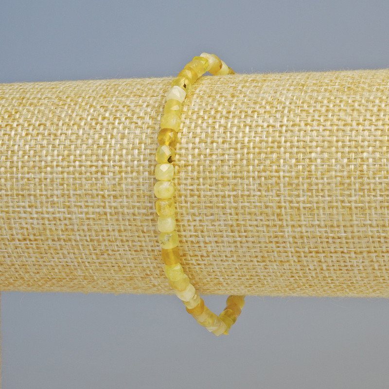 Bracelet Yellow Opal Natural Stone Faceted Cube, diameter 4mm± (stretch), length 18cm+