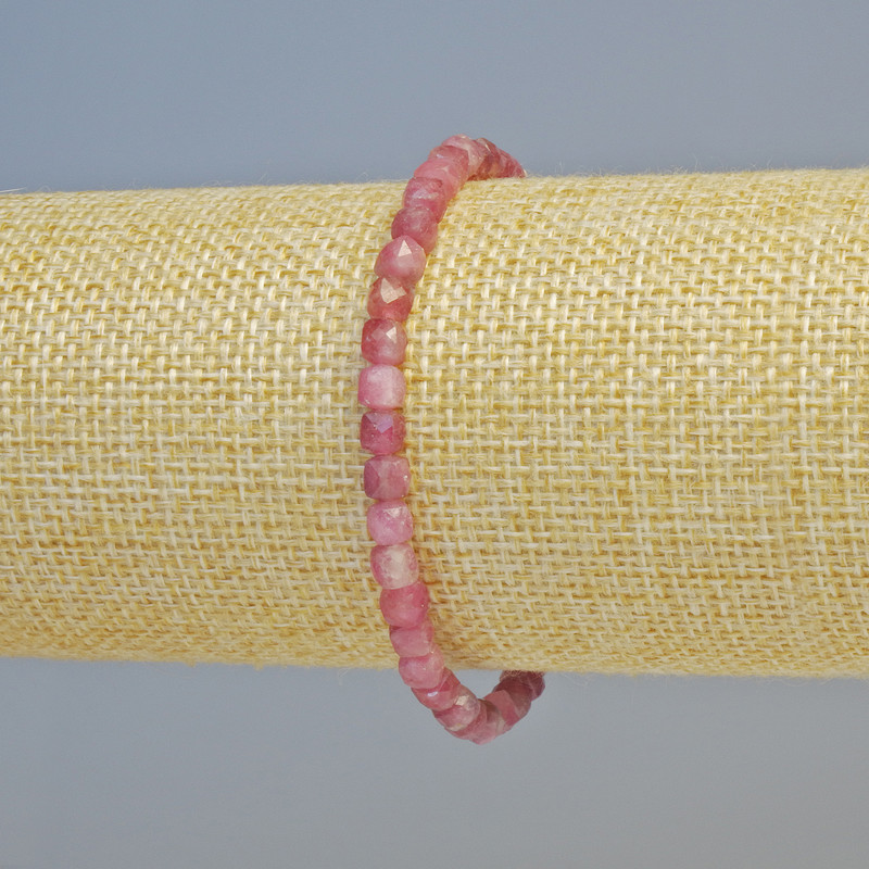 Tourmaline Rubellite Natural Stone Bead Cubic Bead Bracelet, diameter 4.5mm+- (stretch), length 18cm+