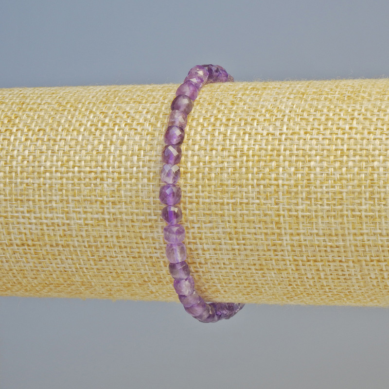 Amethyst Bracelet - natural gemstone, faceted cube, diameter 4.5 mm ± (stretch), length 18 cm+