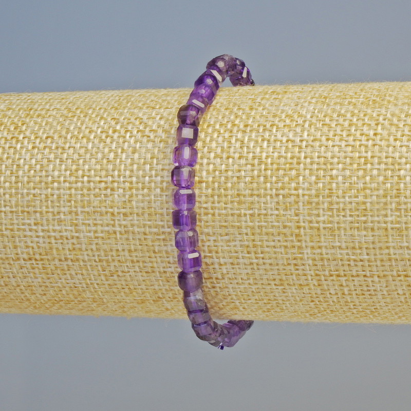 Amethyst Bracelet natural gemstone, faceted cube, diameter 4.5mm± (stretch), length 18cm+