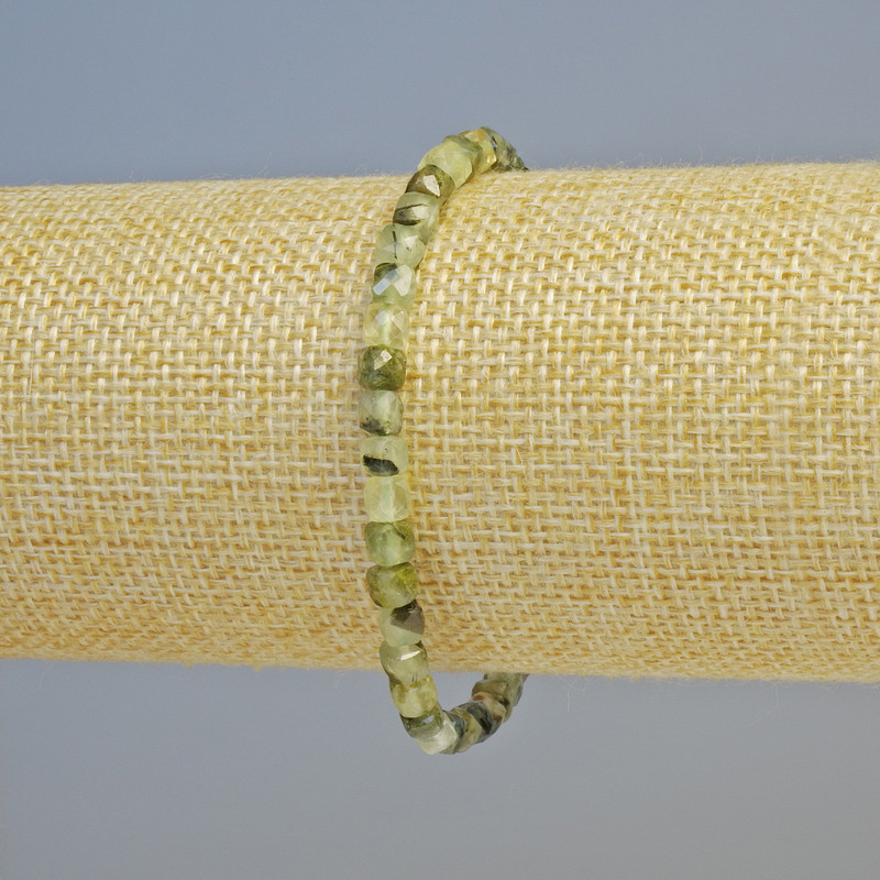 Prehnite Bracelet with Faceted Cube Natural Stone, diameter 4mm±, stretch band, length 18cm+