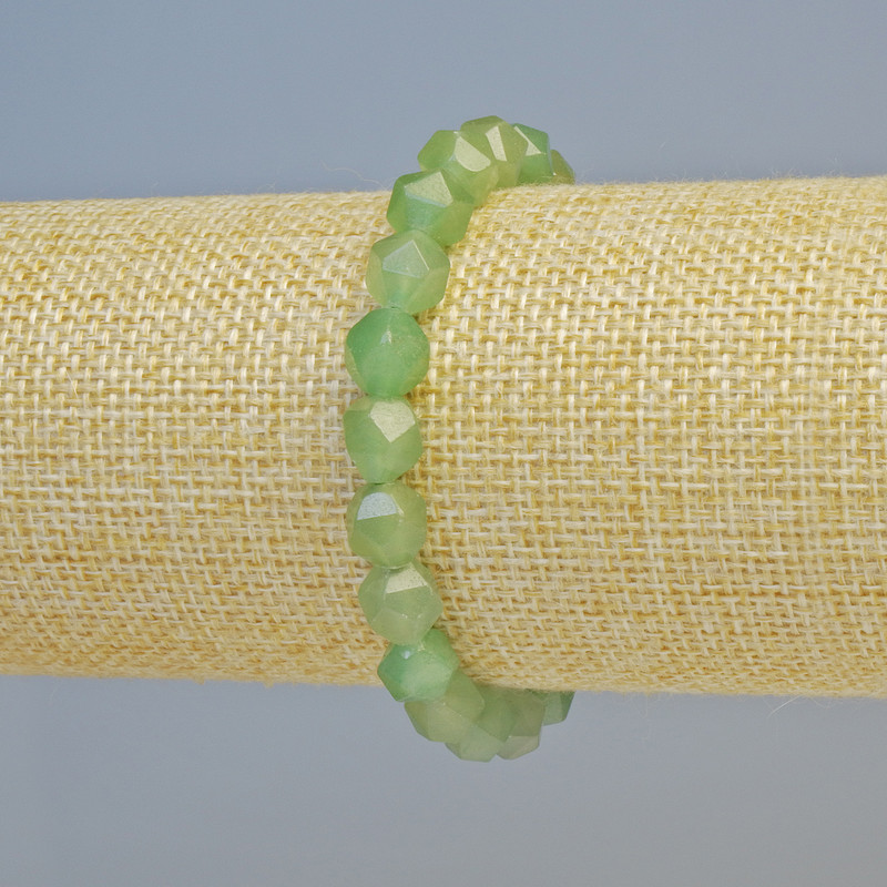 Bracelet Natural Jade, multivariate (multifaceted) stone, diameter 7.5×8.5mm±, 18 cm+ stretch band