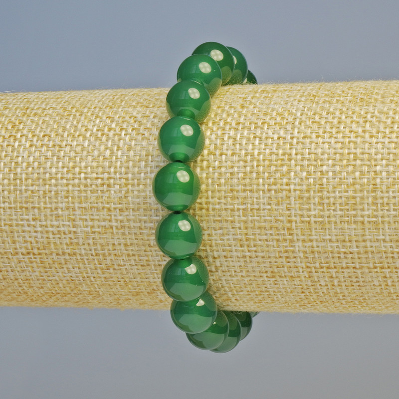 Chrysoprase Bracelet with Natural Stone, Smooth Beads, 10mm +/- diameter, Stretch, 18cm+