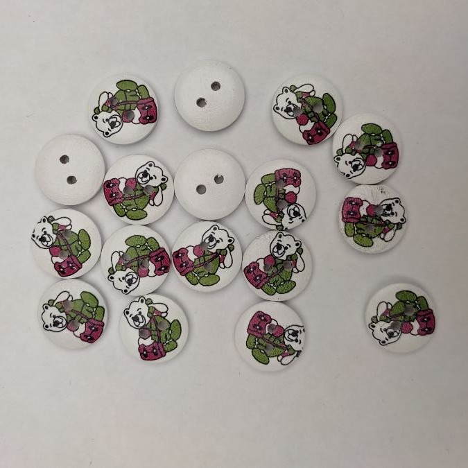 Wooden Buttons for Children Bears White 15mm+ Pack of 50