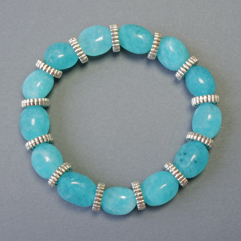 Aquamarine Bracelet with Natural Stone Beads, Faceted, 9x12mm +/- (stretch), length 18cm +/- with metal inserts