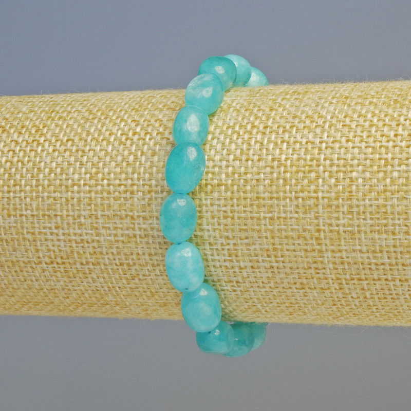 Aquamarine Bracelet, natural stone, faceted beads, 8x10mm ±, stretch, length 18cm+